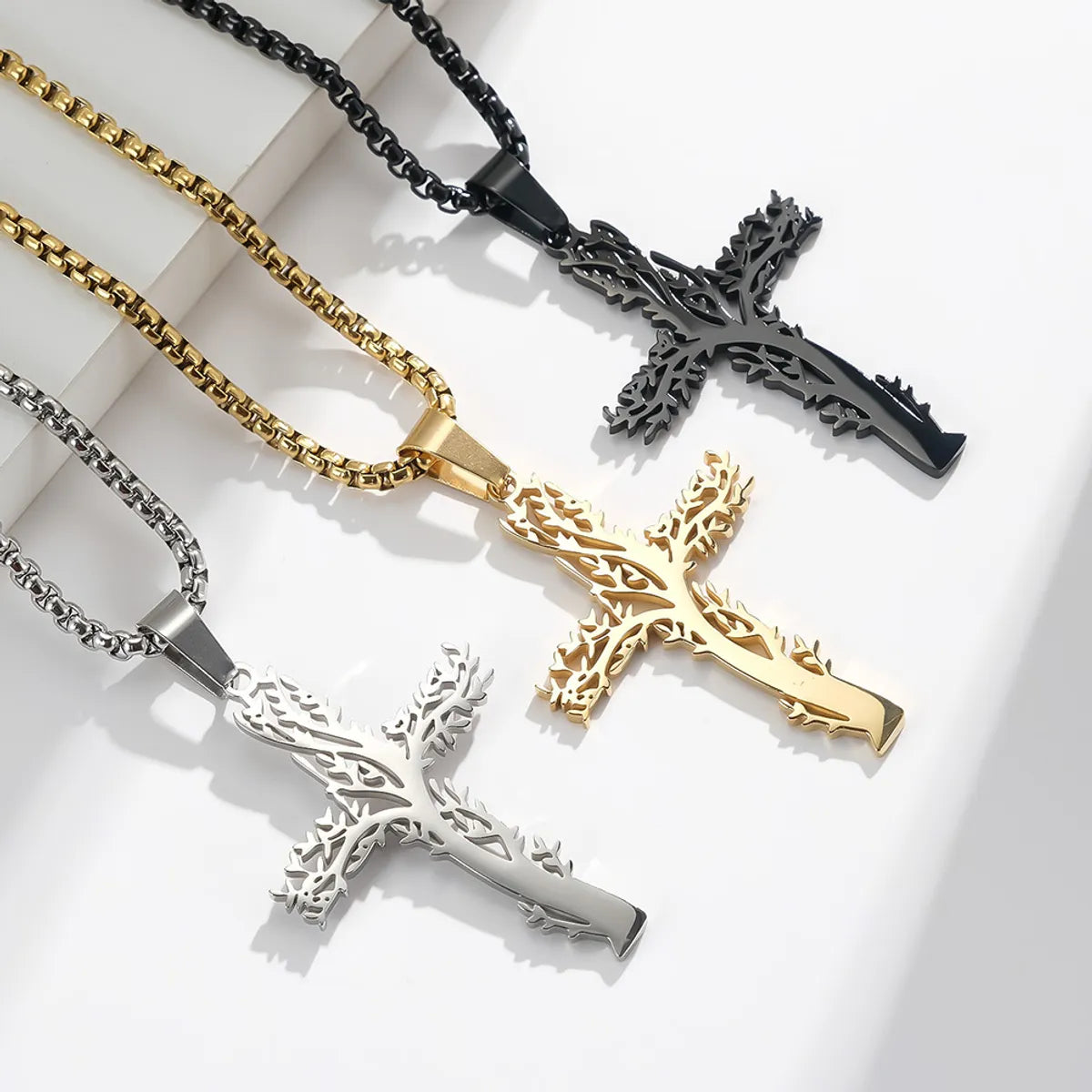 Fashion Lucky Tree Cross Male And Female Wear Pendant Stainless Steel Necklace