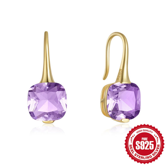 Fashion Luxury Elegant Geometric Color Stone Diamond S925 Pure Silver Ear Hook Earrings With Electroplating