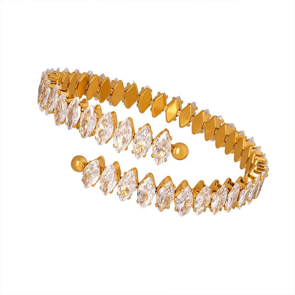 Fashion Luxury Light Luxury Diamond Zircon Open Bracelet Titanium Steel Electroplated Jewelry Wholesale