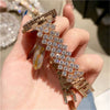 Fashion Luxury Quartz Watch And Double Diamond Bracelet Set Alloy Case Stainless Steel Strap And Clasp Round Dial