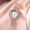 Fashion Luxury Quartz Watch And Double Diamond Bracelet Set Alloy Case Stainless Steel Strap And Clasp Round Dial