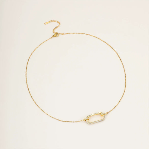 Fashion Luxury Stainless Steel Geometric Oval Diamond Necklace With Electroplating For Women