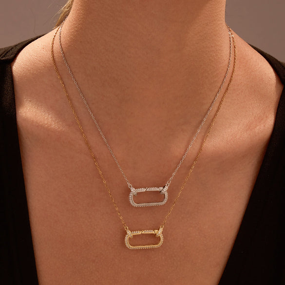 Fashion Luxury Stainless Steel Geometric Oval Diamond Necklace With Electroplating For Women