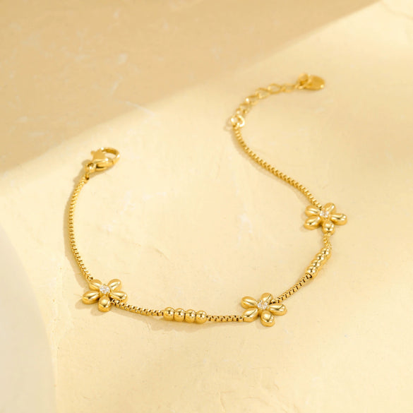 Fashion Luxury Stainless Steel Women's Geometric Flower Diamond Bracelet With Electroplating