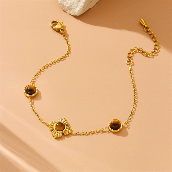 Fashion Maillard Color Goldplated Stainless Steel Plants And Flowers Accessories Chain Bracelet Necklace