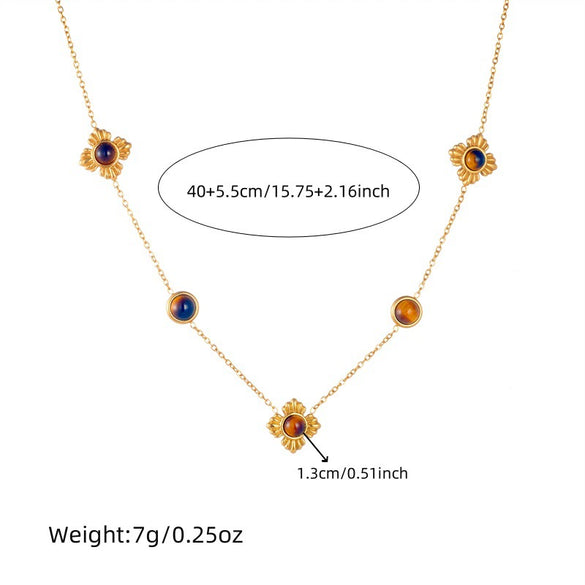 Fashion Maillard Color Goldplated Stainless Steel Plants And Flowers Accessories Chain Bracelet Necklace