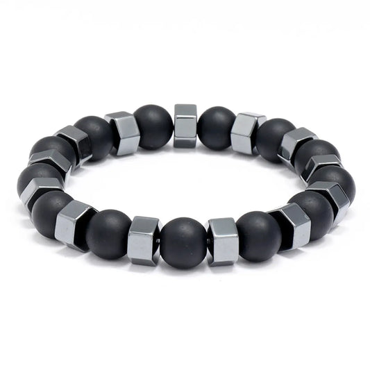 Fashion Men's Jewelry Beaded Bracelet Retro Black Gallstone Stretch Bracelet