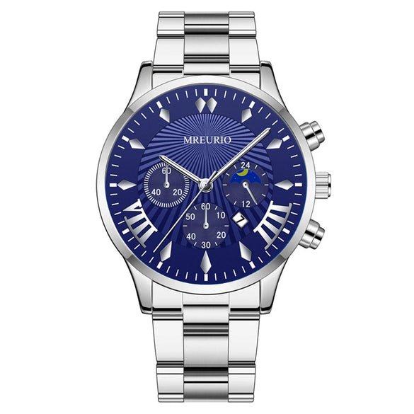 Fashion Men's Alloy Case Stainless Steel Buckle Metal Strap Quartz Watch With Round Dial