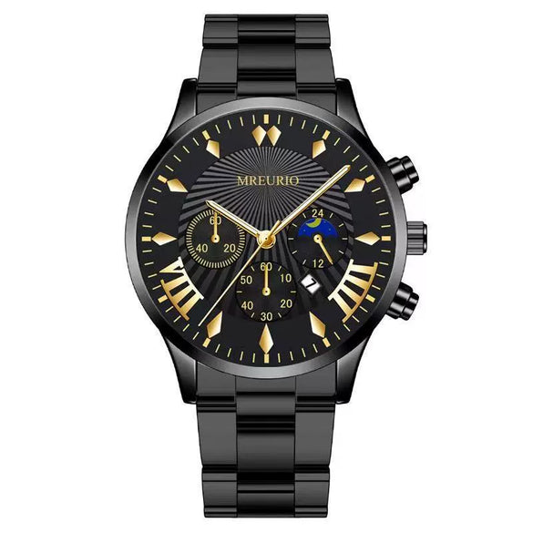 Fashion Men's Alloy Case Stainless Steel Buckle Metal Strap Quartz Watch With Round Dial
