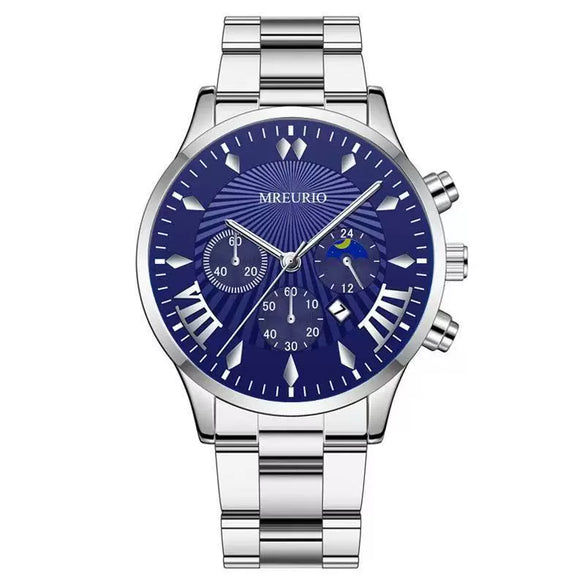 Fashion Men's Alloy Case Stainless Steel Buckle Metal Strap Quartz Watch With Round Dial