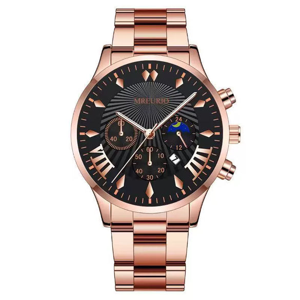 Fashion Men's Alloy Case Stainless Steel Buckle Metal Strap Quartz Watch With Round Dial