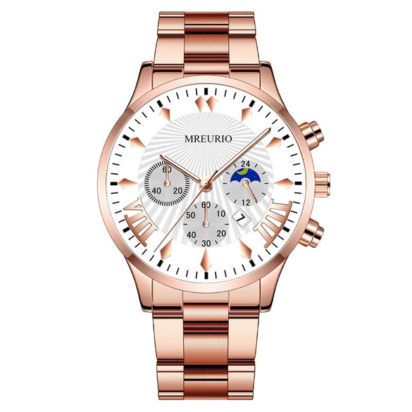 Fashion Men's Alloy Case Stainless Steel Buckle Metal Strap Quartz Watch With Round Dial