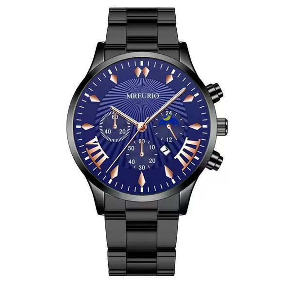 Fashion Men's Alloy Case Stainless Steel Buckle Metal Strap Quartz Watch With Round Dial