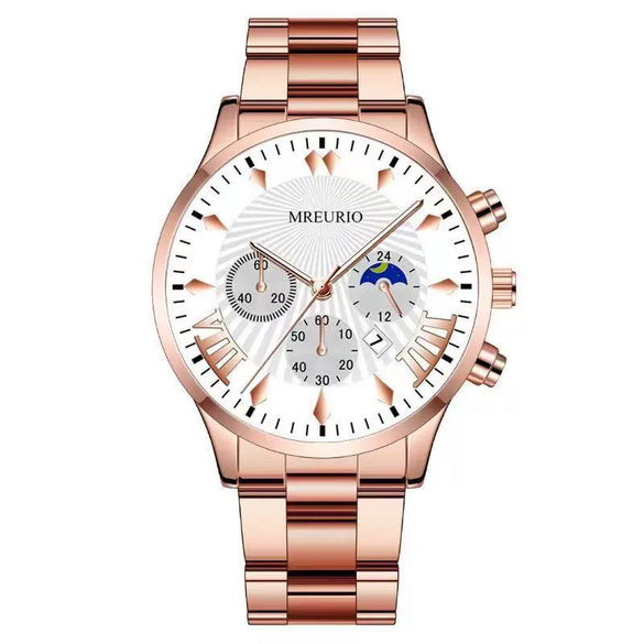 Fashion Men's Alloy Case Stainless Steel Buckle Metal Strap Quartz Watch With Round Dial