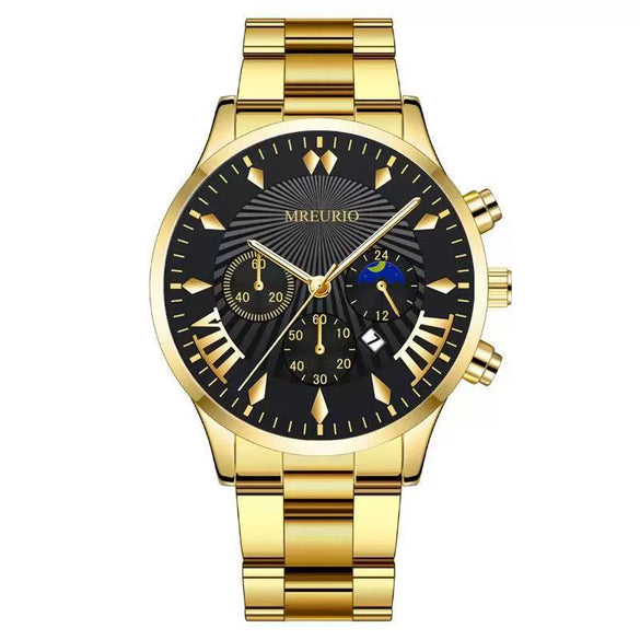 Fashion Men's Alloy Case Stainless Steel Buckle Metal Strap Quartz Watch With Round Dial