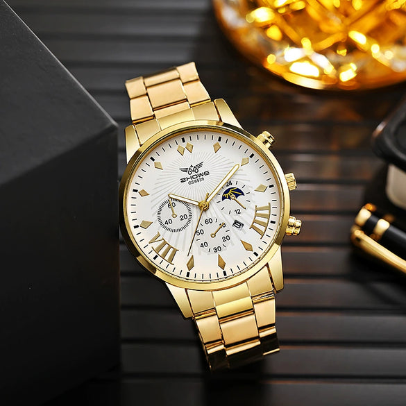 Fashion Men's Alloy Watch With Calendar And Round Dial