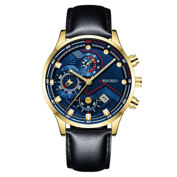 Fashion Men's Metal And Leather Quartz Watch With Round Dial And Stainless Steel Clasp