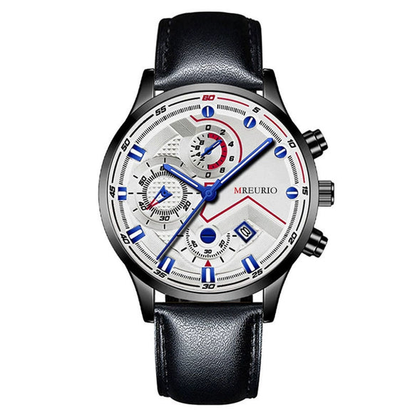 Fashion Men's Metal And Leather Quartz Watch With Round Dial And Stainless Steel Clasp