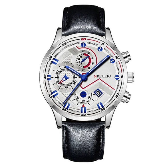 Fashion Men's Metal And Leather Quartz Watch With Round Dial And Stainless Steel Clasp
