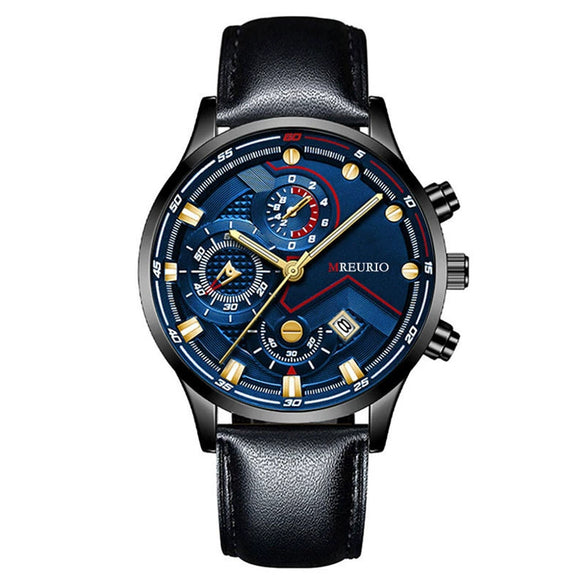 Fashion Men's Metal And Leather Quartz Watch With Round Dial And Stainless Steel Clasp