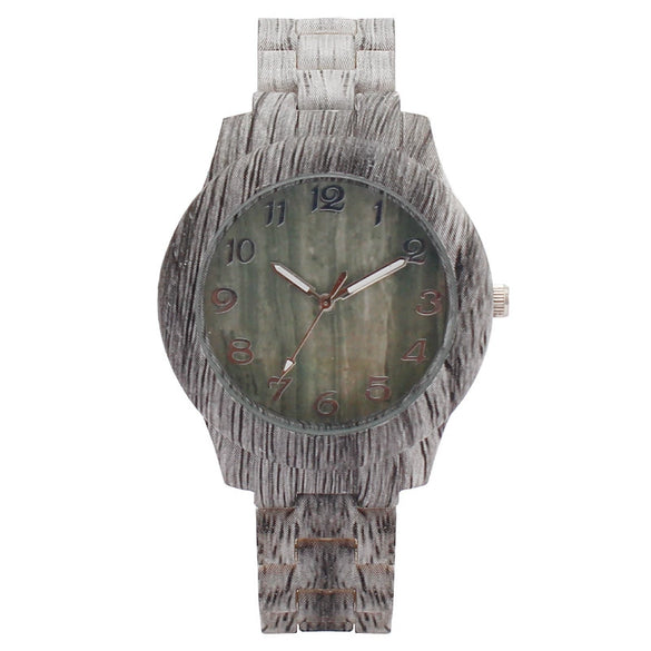 Fashion Men's Plastic Watch With Wood Grain And Round Dial