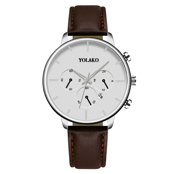 Fashion Men's Quartz Watch With Alloy Case Leather Strap And Round Dial