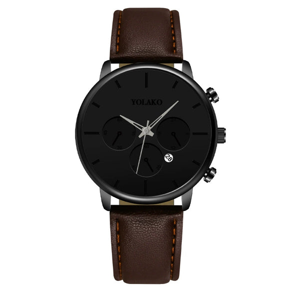 Fashion Men's Quartz Watch With Alloy Case Leather Strap And Round Dial