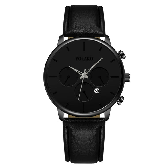 Fashion Men's Quartz Watch With Alloy Case Leather Strap And Round Dial