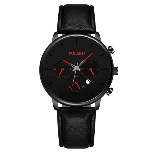 Fashion Men's Quartz Watch With Alloy Case Leather Strap And Round Dial