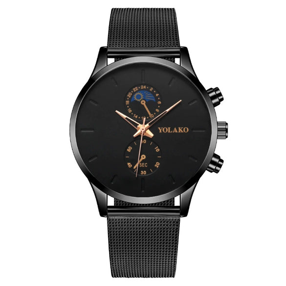 Fashion Men's Watch Alloy Case Stainless Steel Belt Round Dial Quartz Watch