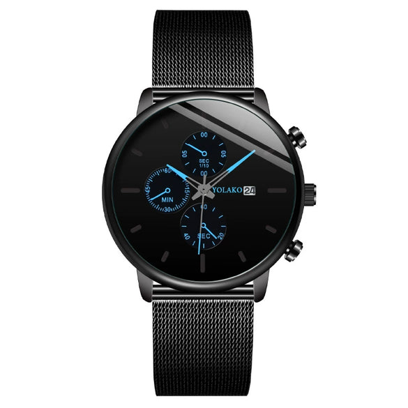 Fashion Men's Watch Metal Milan Belt Stainless Steel Strap Quartz Movement Round Dial
