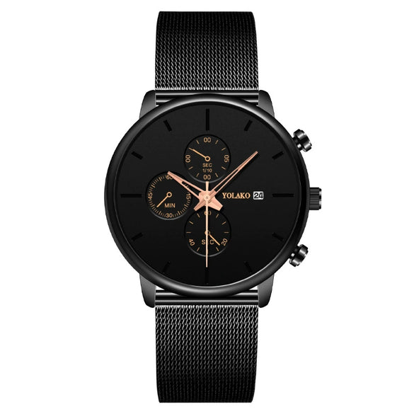 Fashion Men's Watch Metal Milan Belt Stainless Steel Strap Quartz Movement Round Dial