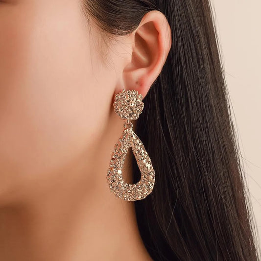 Fashion Metal Embossed Drop Earrings Nhdp145230