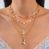Fashion Metal Flower Geometric Alloy Imitation Pearl Electroplated Necklace For Women