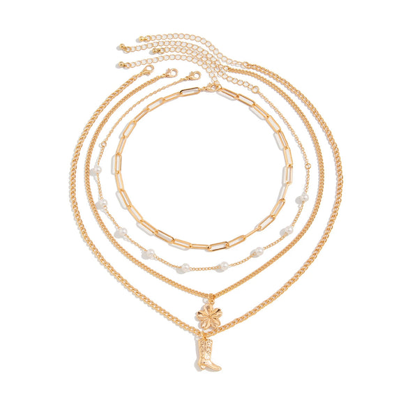 Fashion Metal Flower Geometric Alloy Imitation Pearl Electroplated Necklace For Women