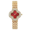 Fashion Metal Fourleaf Clover Women's Quartz Watch With Diamond Embedded And Copper Buckle