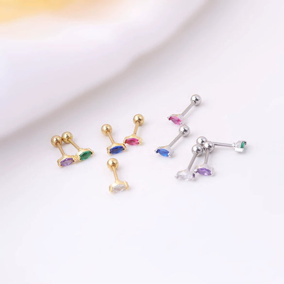 Fashion Metal Geometric Electroplating Women's Puncture Earrings With Mini Colorful Horse Eye Zircon