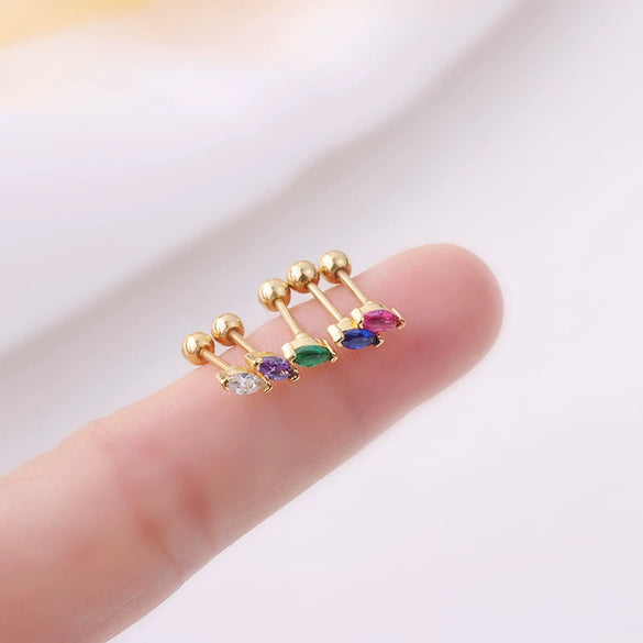 Fashion Metal Geometric Electroplating Women's Puncture Earrings With Mini Colorful Horse Eye Zircon