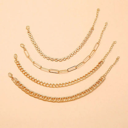 Fashion Metal Geometric Simple Combination Chain Anklet Personality Foot Decoration Four-piece Set