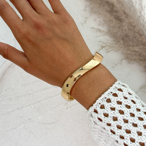 Fashion Metal Glossy Plain Faceted Spring Ring Bracelet Electroplated