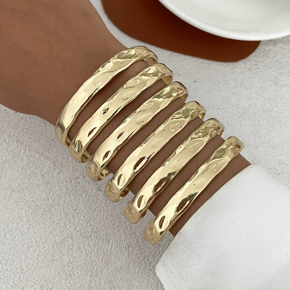 Fashion Metal Glossy Plain Faceted Spring Ring Bracelet Electroplated