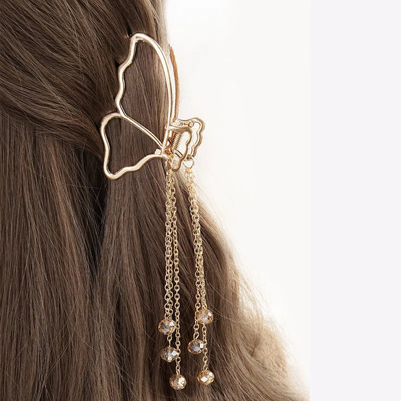 Fashion Metal Grip Butterfly Barrettes Women'S Tassel Pendant Hair Accessories