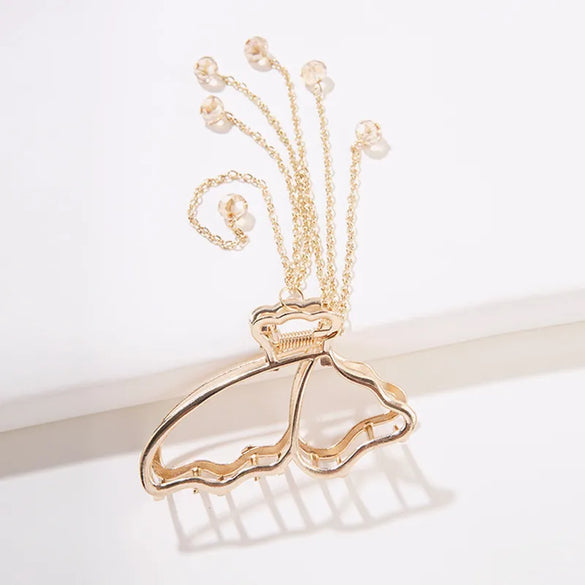 Fashion Metal Grip Butterfly Barrettes Women'S Tassel Pendant Hair Accessories