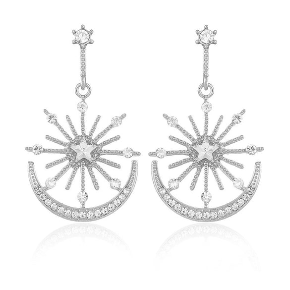 Fashion Metal Handmade Women's Earrings With Sun Goddess Star Moon Rhinestone Design