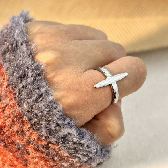 Fashion Metal Retro Stainless Steel Open Hammer Heart Shape Ring For Women