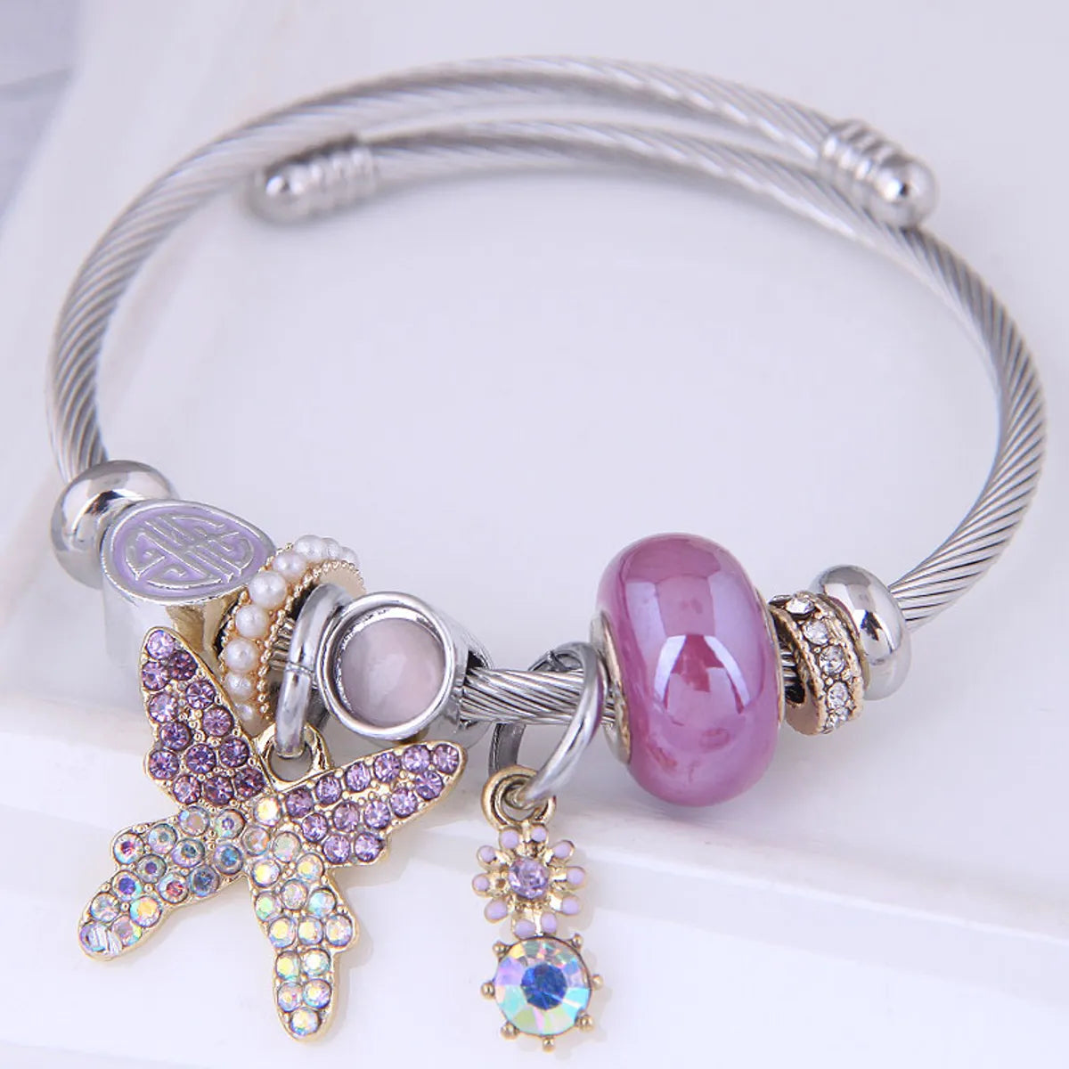 Fashion Metal Simple Butterfly Pendant Inlaid Rhinestone Accessories Bracelet