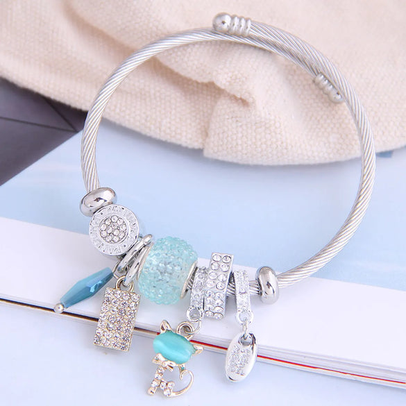 Fashion Metal Wild Pan Dl Simple And Wild Shine Cat Pendant Multi-Element Accessories Personalized Bracelet Wholesale Gooddiy