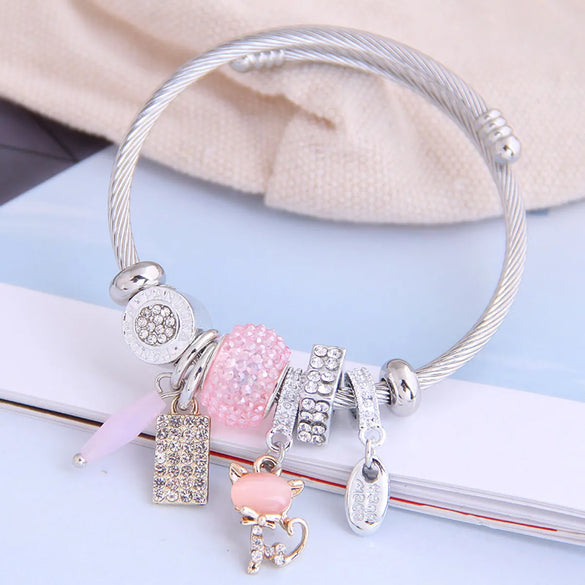 Fashion Metal Wild Pan Dl Simple And Wild Shine Cat Pendant Multi-Element Accessories Personalized Bracelet Wholesale Gooddiy