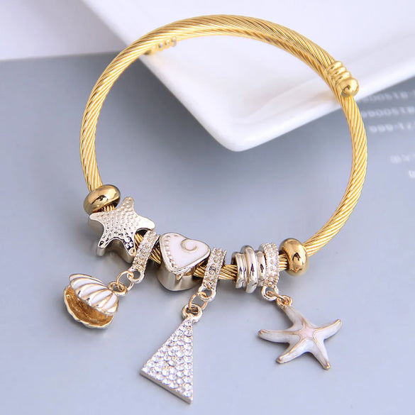 Fashion Metal Wild Pan Dl Starfish Seashell Triangle Pendant Multi-Element Accessories Bracelet Gooddiy Wholesale Bracelet