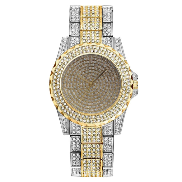 Fashion Metal Women's Round Dial Quartz Watch With Fulldiamond Design